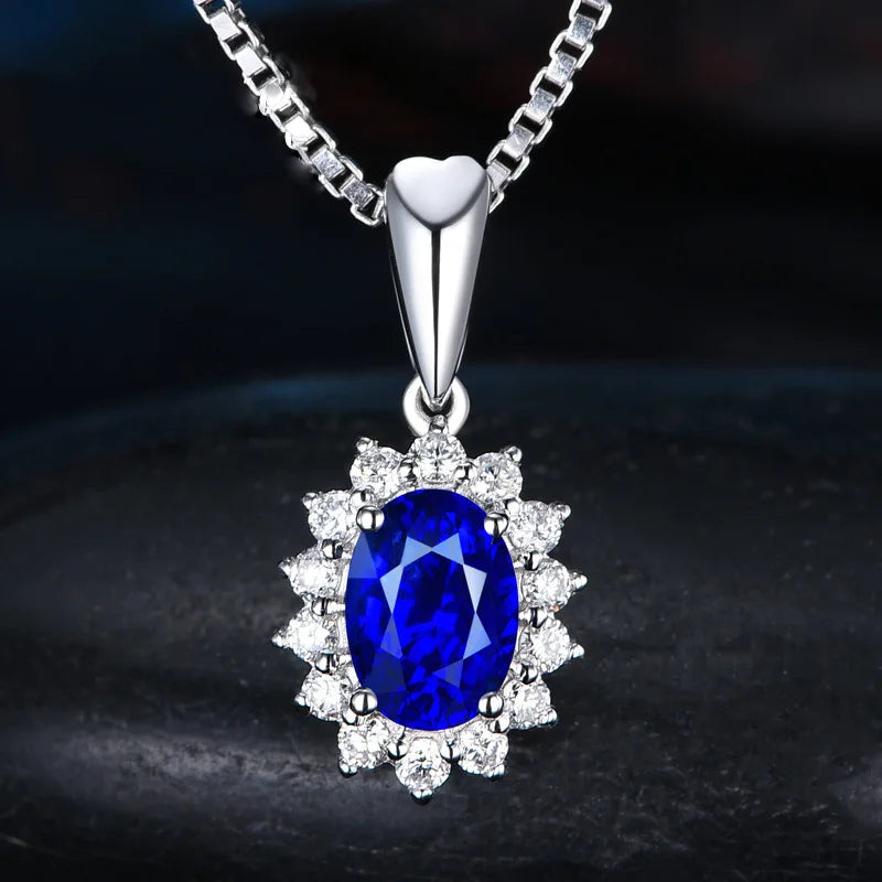HuiSept Elegant Silver 925 Earrings Jewelry Set Oval Shape Sapphire Zircon Gemstone Pendant Necklace Open Ring for Women Wedding