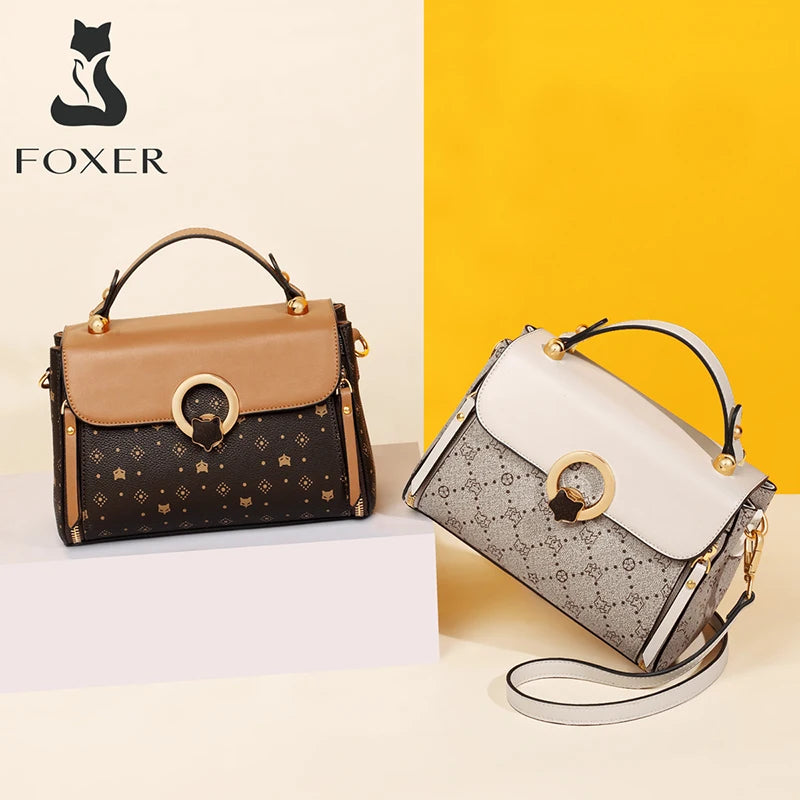 FOXER Women's Shoulder Bag Vintage Signature Tote Bag 2025 Luxury Fashion Female Handbag Crossbody Purse