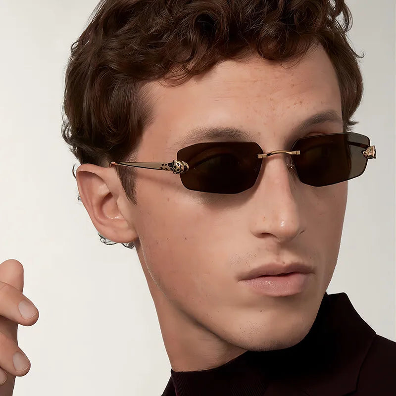 Cheetah Decorative Frameless Polygonal Sunglasses, Retro Simple Women's Sunglasses, Personality Gradient Color Men's Sunglasses.