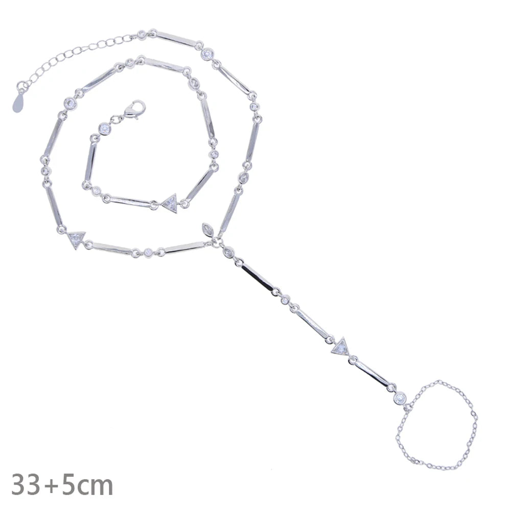 2025 New Micro Pave Clear CZ Tassel Hand Chain Bracelet Gold Color With Round CZ Station Double Chain Fashion Women Jewelry