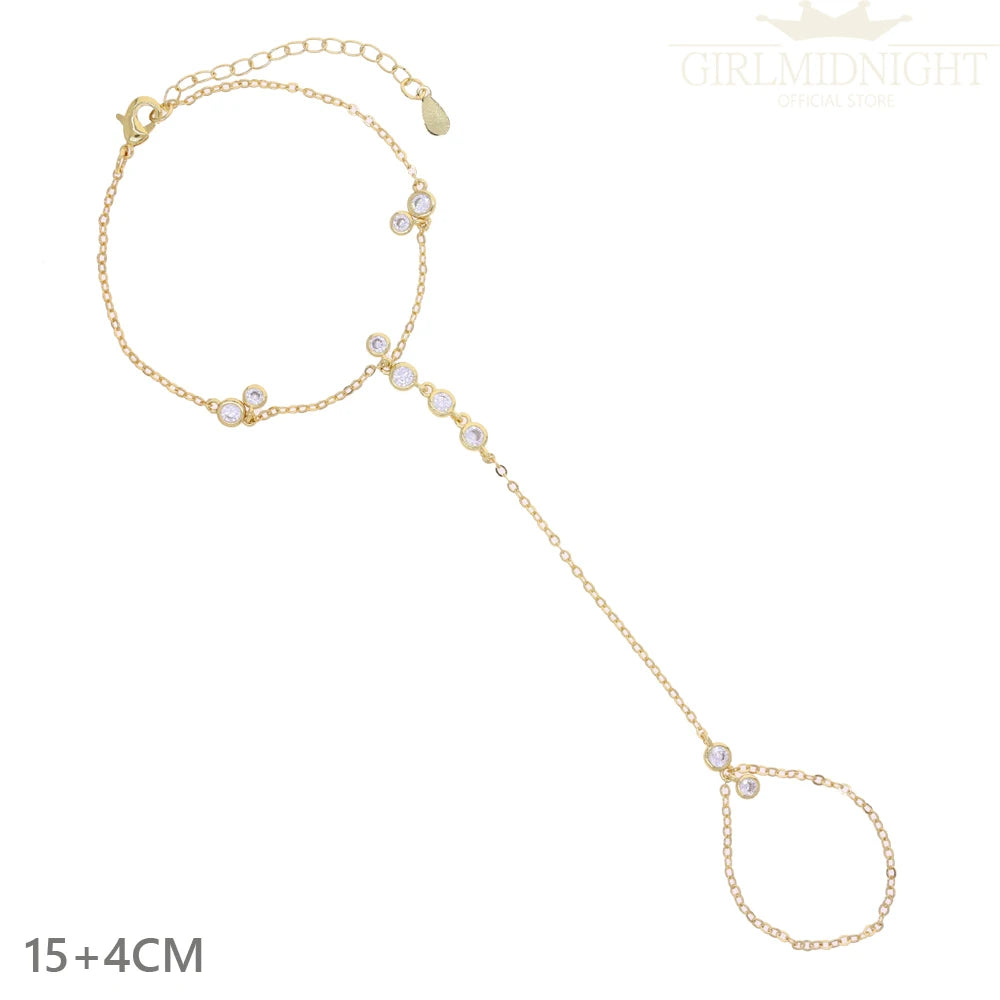 2025 New Micro Pave Clear CZ Tassel Hand Chain Bracelet Gold Color With Round CZ Station Double Chain Fashion Women Jewelry
