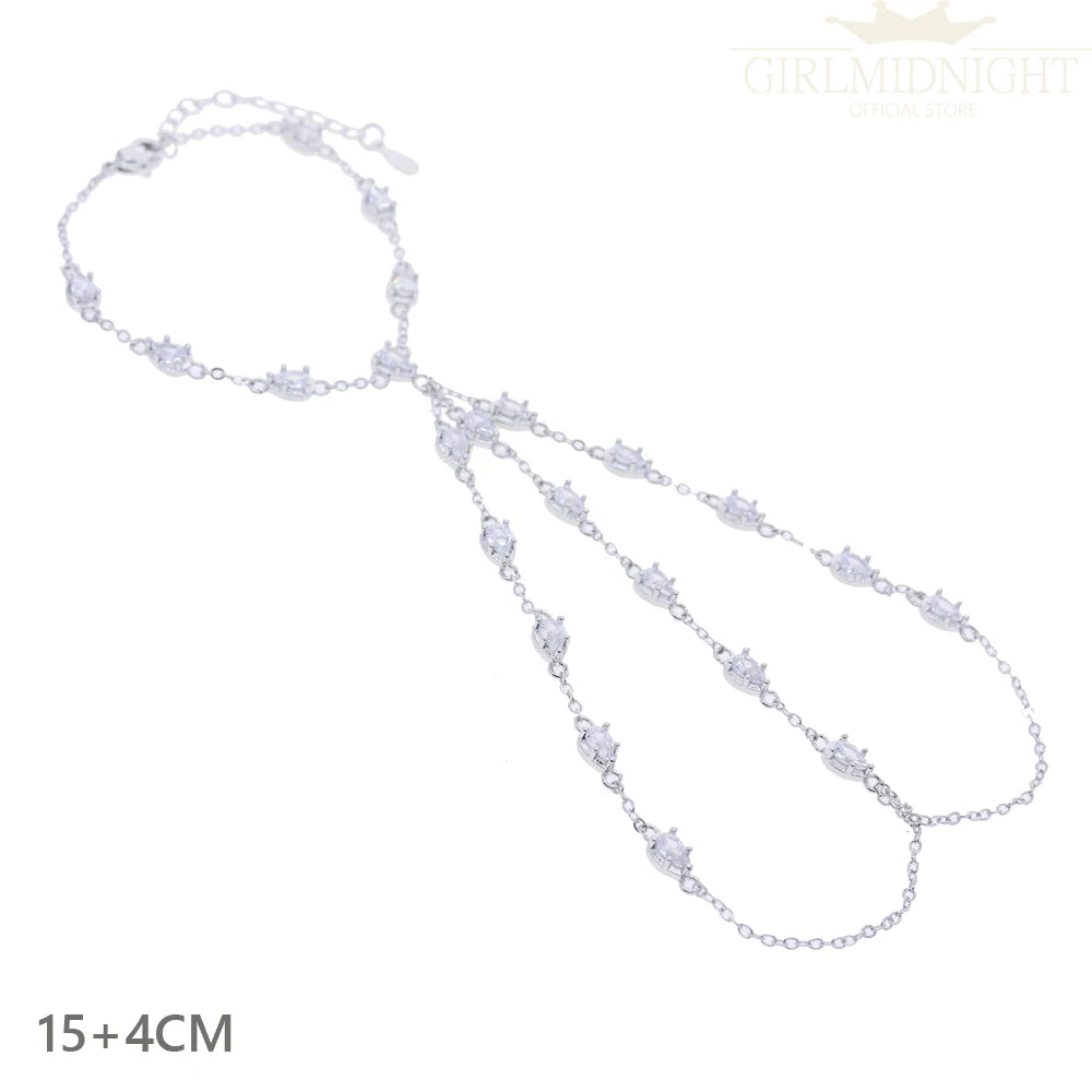 2025 New Micro Pave Clear CZ Tassel Hand Chain Bracelet Gold Color With Round CZ Station Double Chain Fashion Women Jewelry