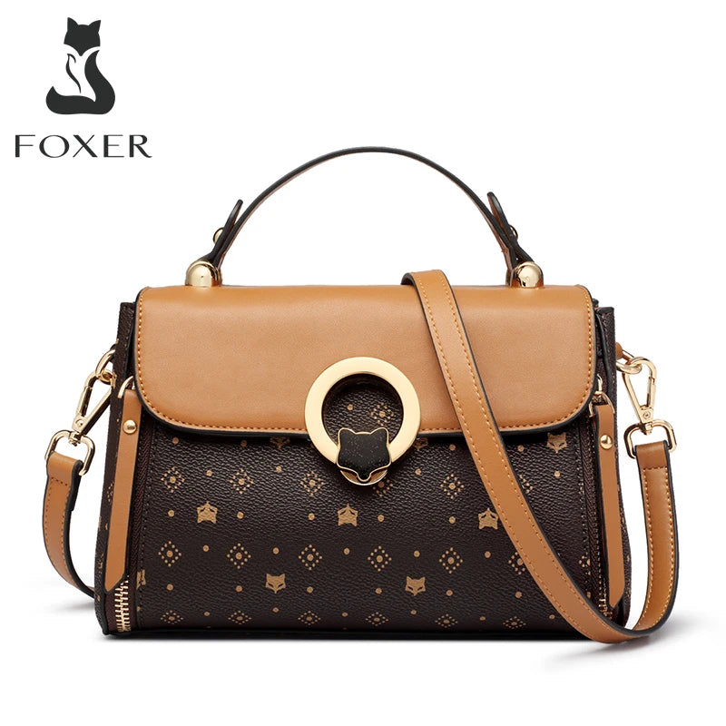 FOXER Women's Shoulder Bag Vintage Signature Tote Bag 2025 Luxury Fashion Female Handbag Crossbody Purse