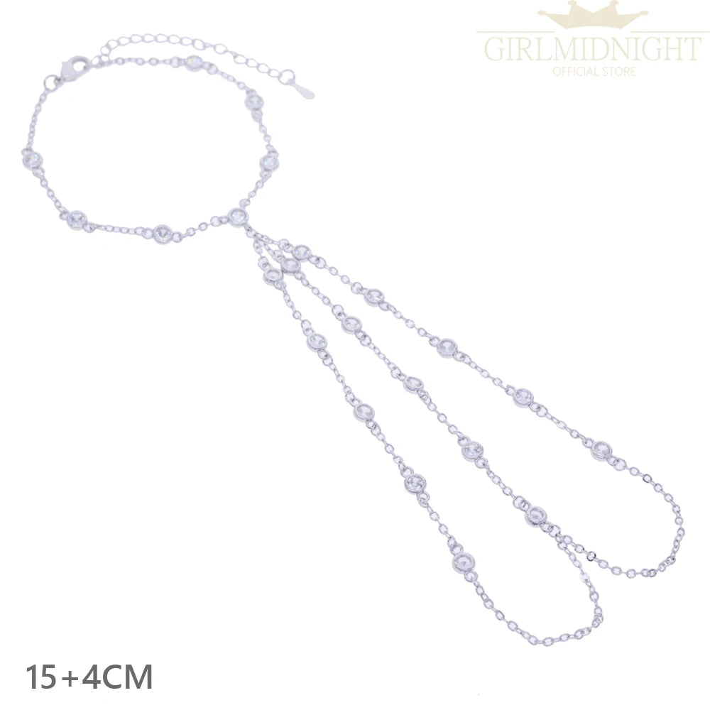 2025 New Micro Pave Clear CZ Tassel Hand Chain Bracelet Gold Color With Round CZ Station Double Chain Fashion Women Jewelry