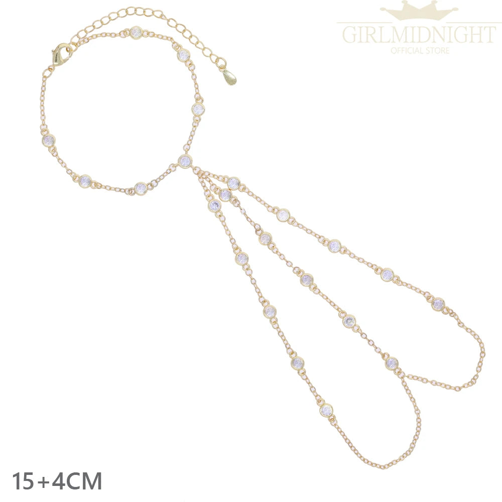 2025 New Micro Pave Clear CZ Tassel Hand Chain Bracelet Gold Color With Round CZ Station Double Chain Fashion Women Jewelry