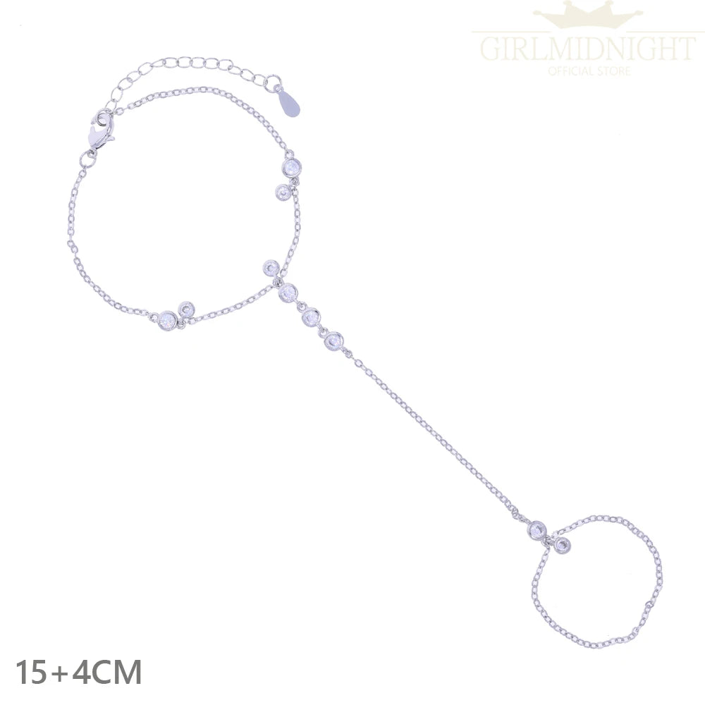 2025 New Micro Pave Clear CZ Tassel Hand Chain Bracelet Gold Color With Round CZ Station Double Chain Fashion Women Jewelry