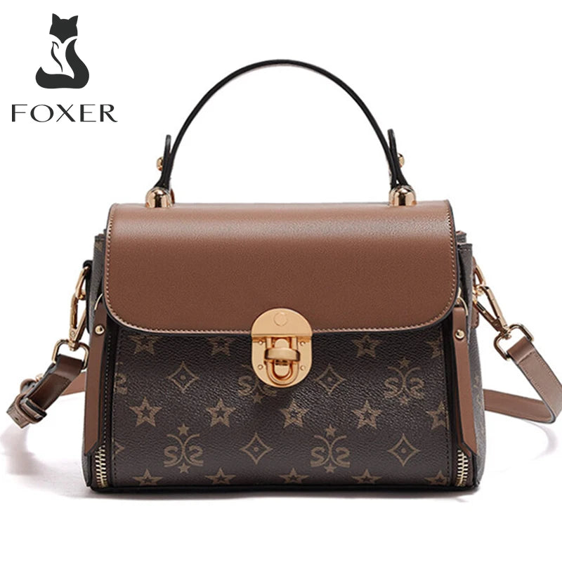 FOXER Women's Shoulder Bag Vintage Signature Tote Bag 2025 Luxury Fashion Female Handbag Crossbody Purse