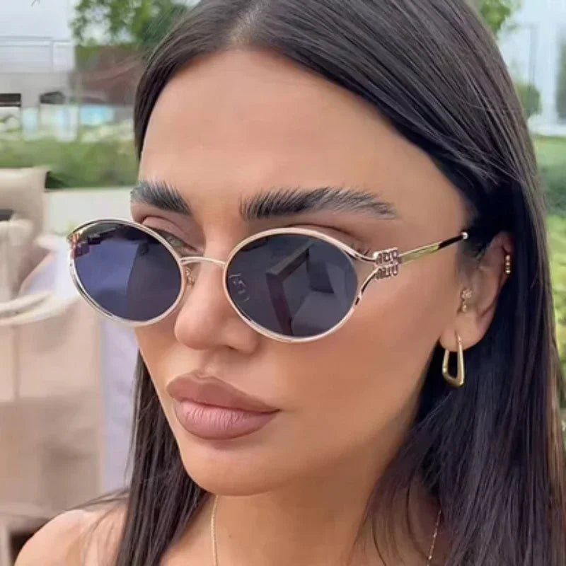 1Pc Retro Fashion Metal Oval Frame Sunglasses, Multi-Colored Lenses Available, Suitable for Street Photography, Vacation