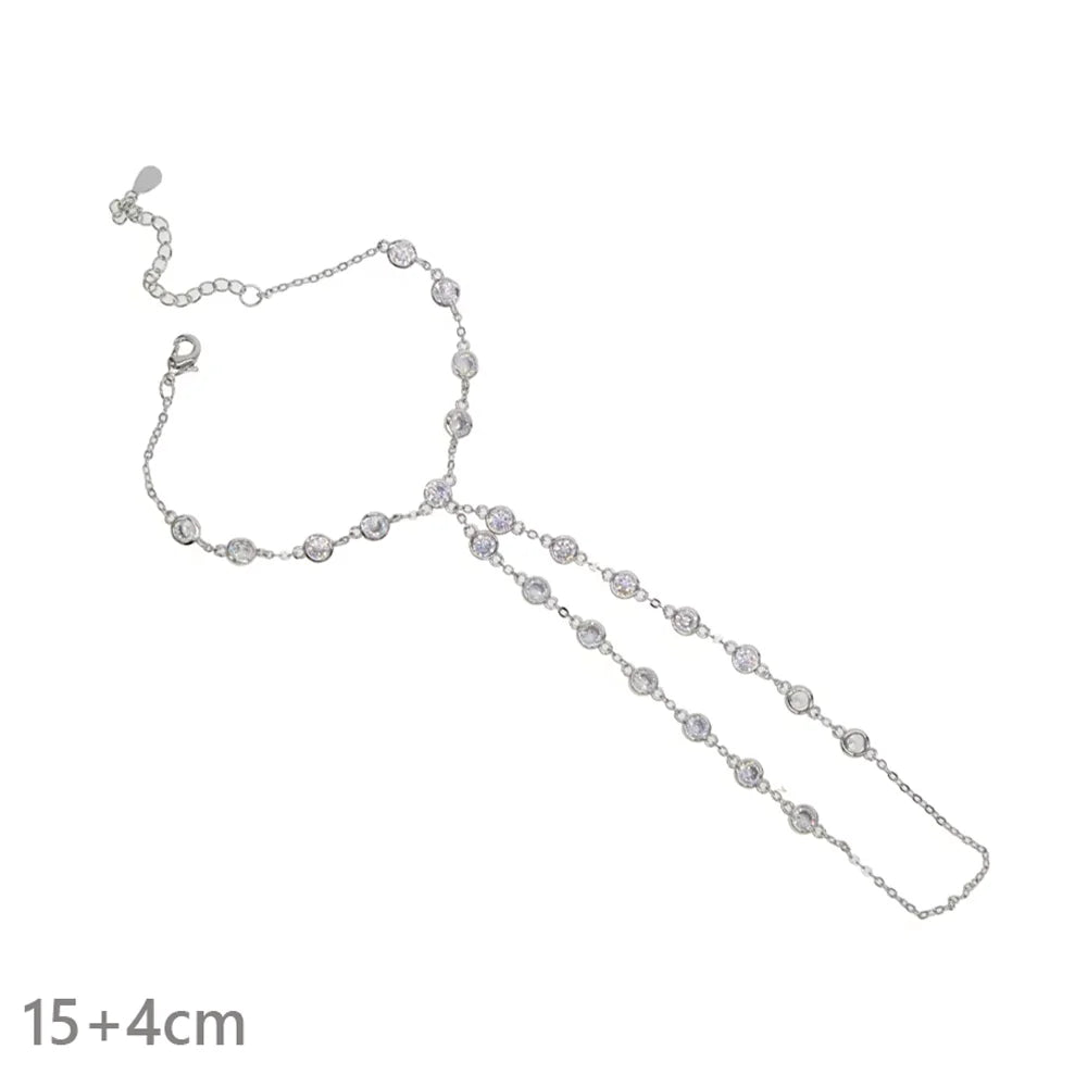 2025 New Micro Pave Clear CZ Tassel Hand Chain Bracelet Gold Color With Round CZ Station Double Chain Fashion Women Jewelry