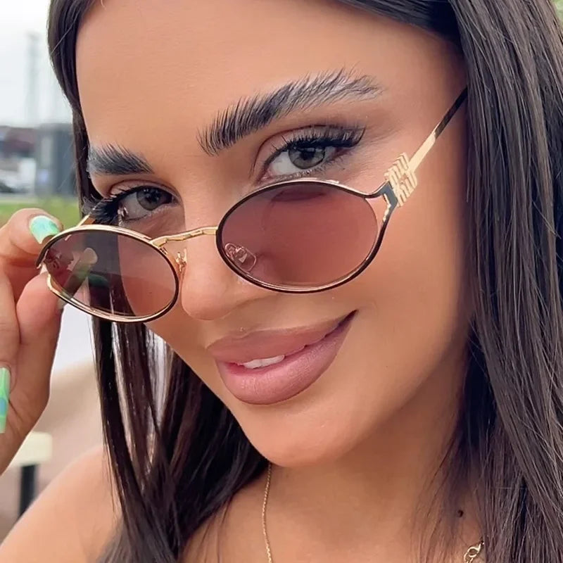 1Pc Retro Fashion Metal Oval Frame Sunglasses, Multi-Colored Lenses Available, Suitable for Street Photography, Vacation