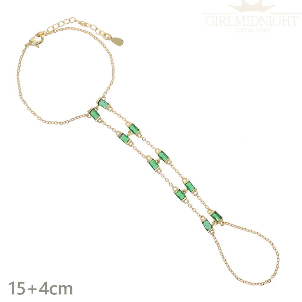 2025 New Micro Pave Clear CZ Tassel Hand Chain Bracelet Gold Color With Round CZ Station Double Chain Fashion Women Jewelry