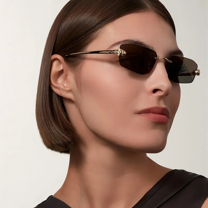 Cheetah Decorative Frameless Polygonal Sunglasses, Retro Simple Women's Sunglasses, Personality Gradient Color Men's Sunglasses.