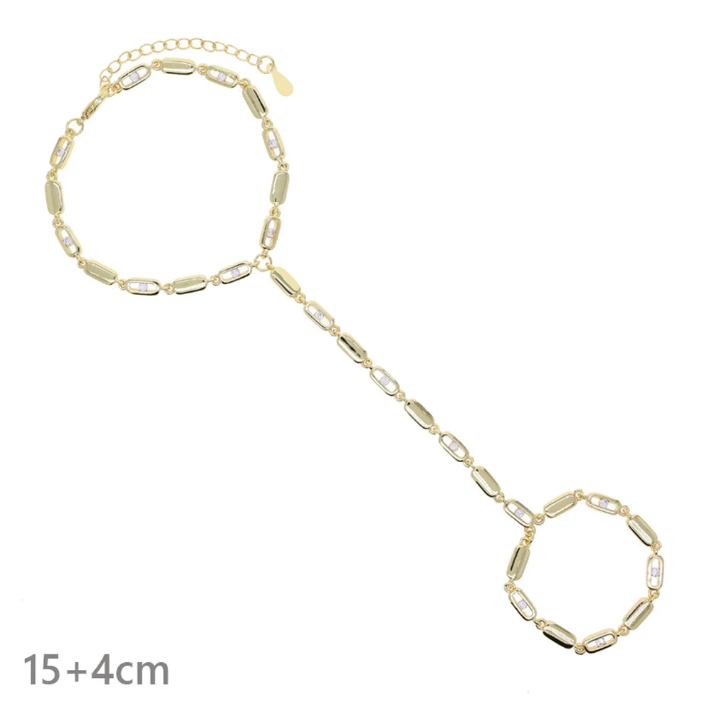 2025 New Micro Pave Clear CZ Tassel Hand Chain Bracelet Gold Color With Round CZ Station Double Chain Fashion Women Jewelry