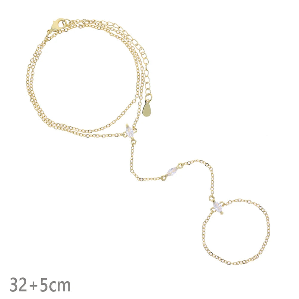 2025 New Micro Pave Clear CZ Tassel Hand Chain Bracelet Gold Color With Round CZ Station Double Chain Fashion Women Jewelry
