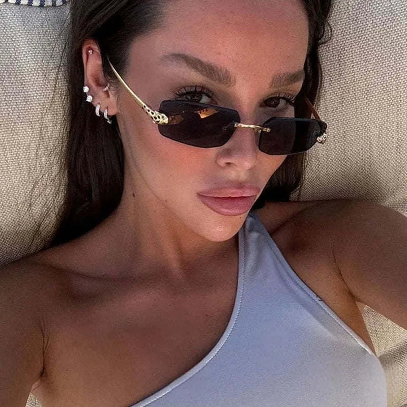 Cheetah Decorative Frameless Polygonal Sunglasses, Retro Simple Women's Sunglasses, Personality Gradient Color Men's Sunglasses.