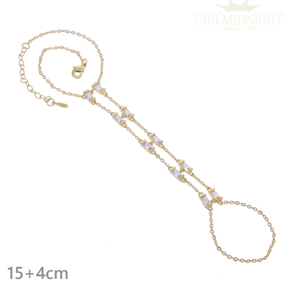 2025 New Micro Pave Clear CZ Tassel Hand Chain Bracelet Gold Color With Round CZ Station Double Chain Fashion Women Jewelry