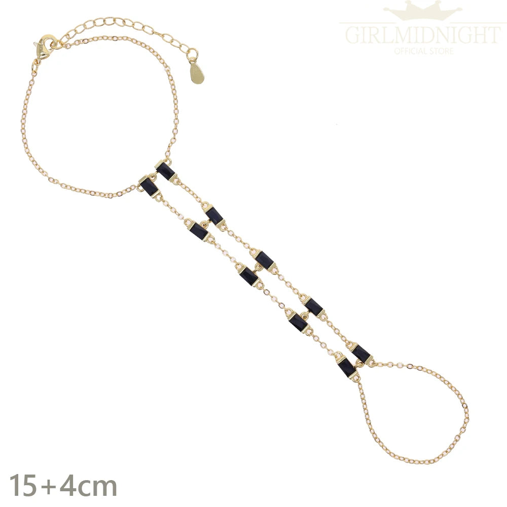 2025 New Micro Pave Clear CZ Tassel Hand Chain Bracelet Gold Color With Round CZ Station Double Chain Fashion Women Jewelry