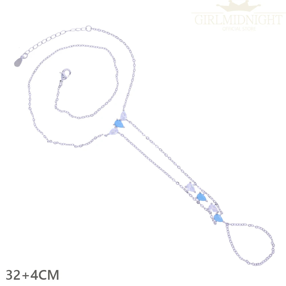 2025 New Micro Pave Clear CZ Tassel Hand Chain Bracelet Gold Color With Round CZ Station Double Chain Fashion Women Jewelry